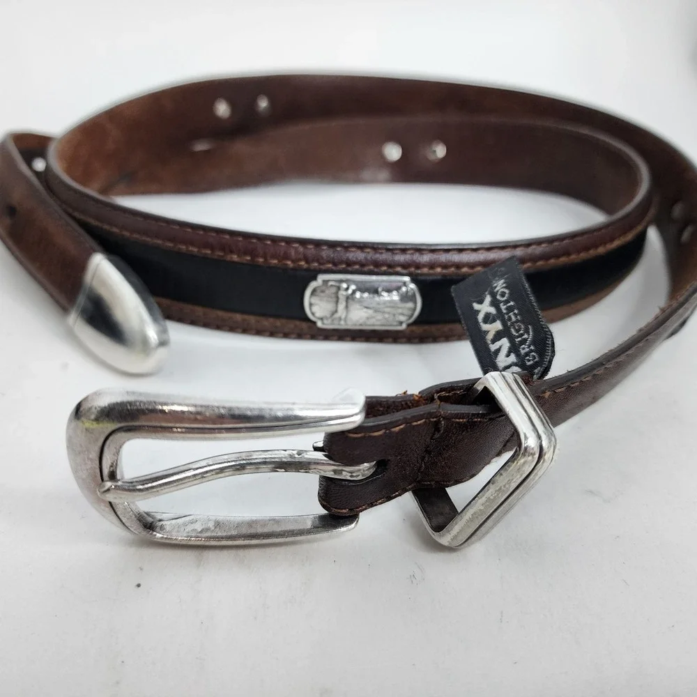 Onyx by Brighton Belt Mens 42 Brown Black Golf Concho Leather 12000